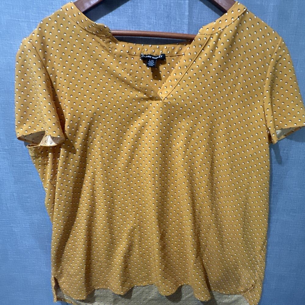 Hilary Radley Blouse Adult Large Mustard Yellow Polkadot Spring Summer Womens